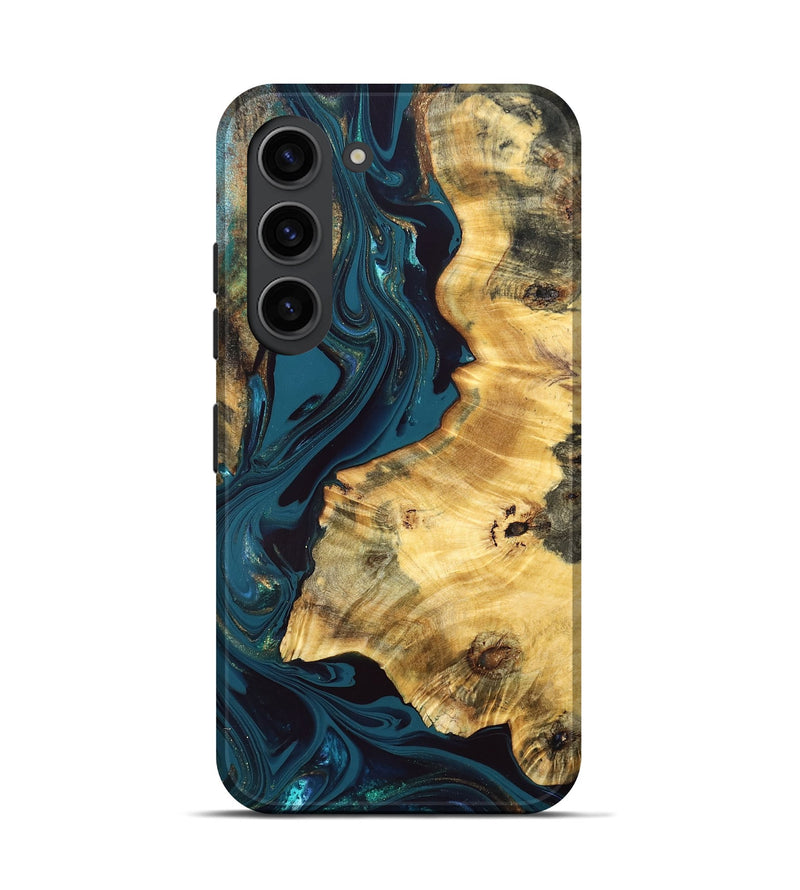 Galaxy S23 Wood Live Edge Phone Case - Racheal (Teal & Gold, 832834)