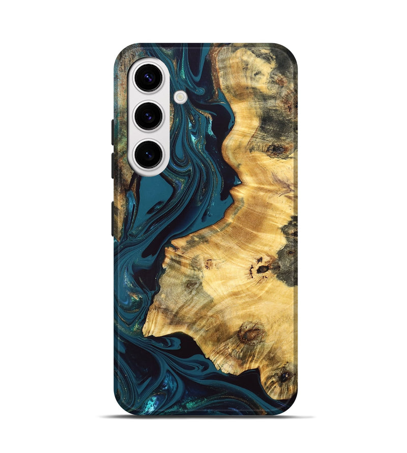 Galaxy S25 Wood Live Edge Phone Case - Racheal (Teal & Gold, 832834)