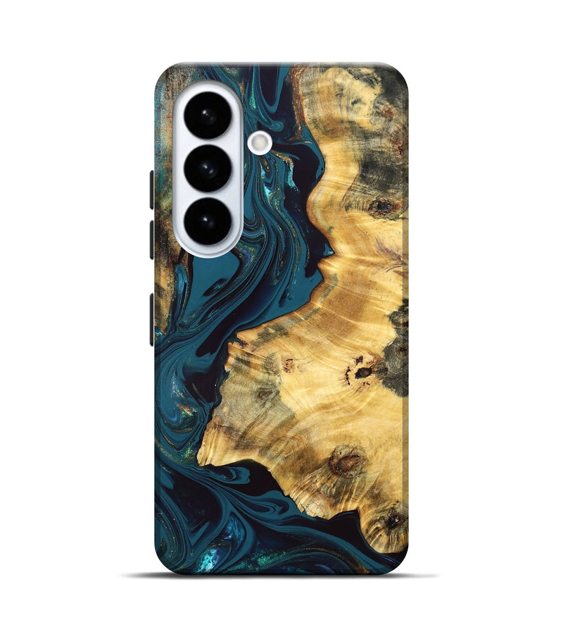 Galaxy S26 Wood Live Edge Phone Case - Racheal (Teal & Gold, 832834)