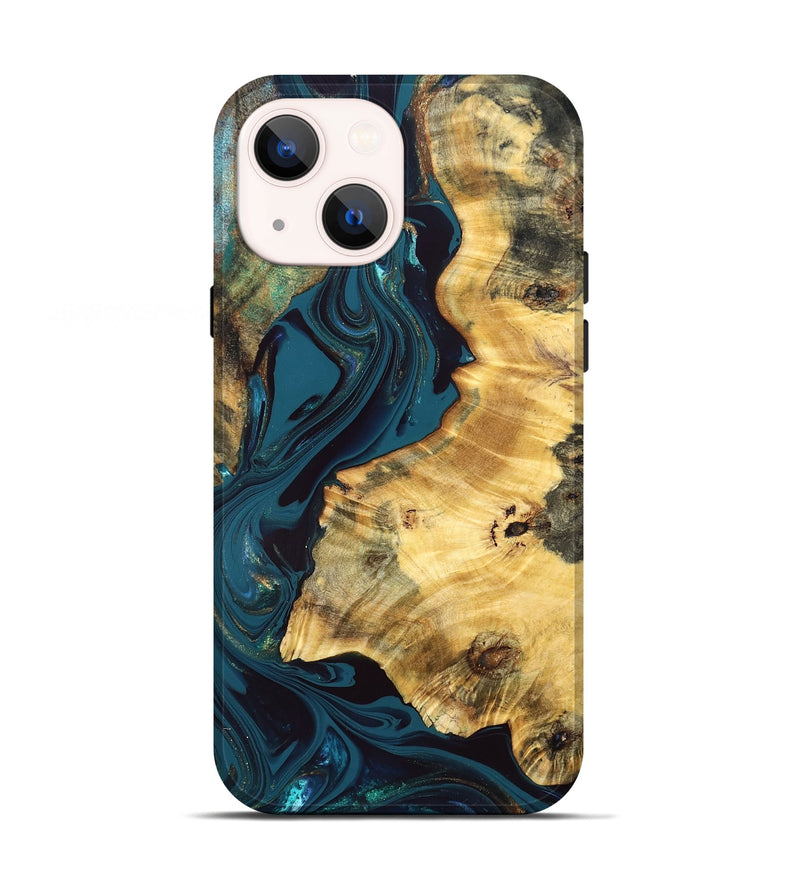 iPhone 13 Wood Live Edge Phone Case - Racheal (Teal & Gold, 832834)