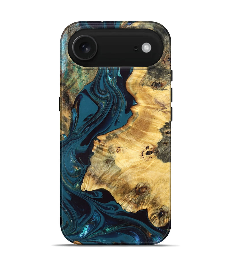 iPhone 17 Air Wood Live Edge Phone Case - Racheal (Teal & Gold, 832834)