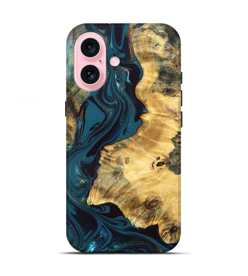 iPhone 17 Wood Live Edge Phone Case - Racheal (Teal & Gold, 832834)