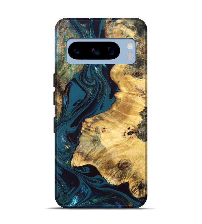 Pixel 8 Pro Wood Live Edge Phone Case - Racheal (Teal & Gold, 832834)
