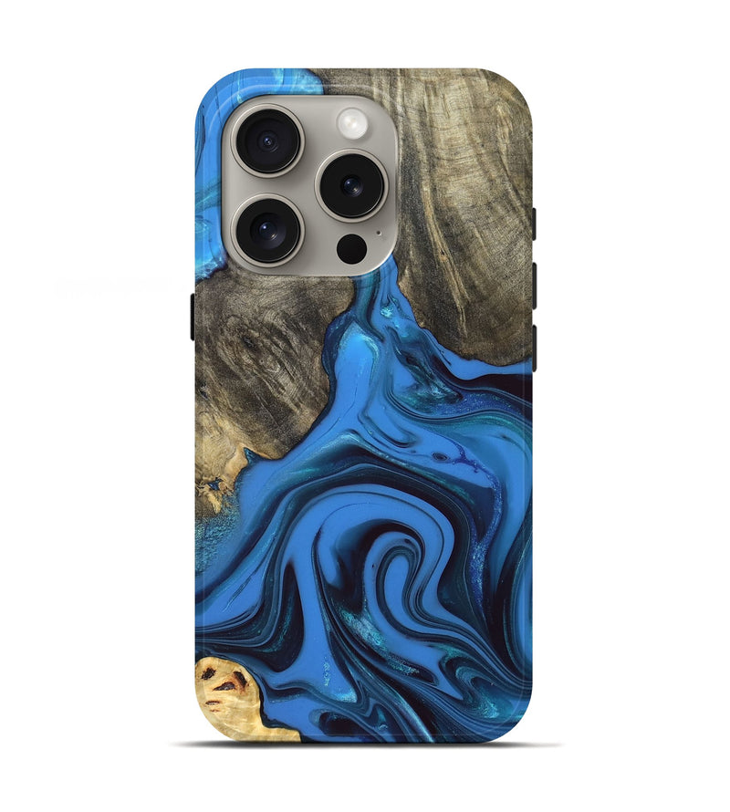 iPhone 16 Pro Wood Live Edge Phone Case - Ouida (Blue, 832840)