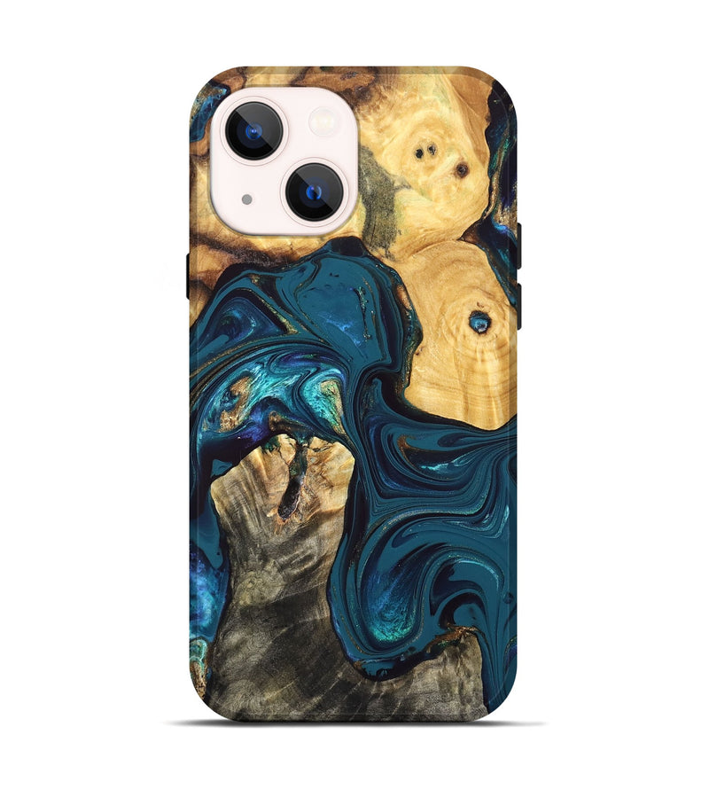 iPhone 14 Wood Live Edge Phone Case - Ron (Teal & Gold, 832841)
