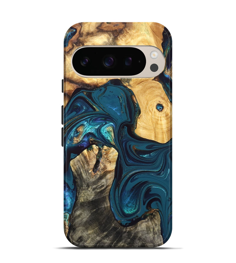 Pixel 10 Pro Wood Live Edge Phone Case - Ron (Teal & Gold, 832841)