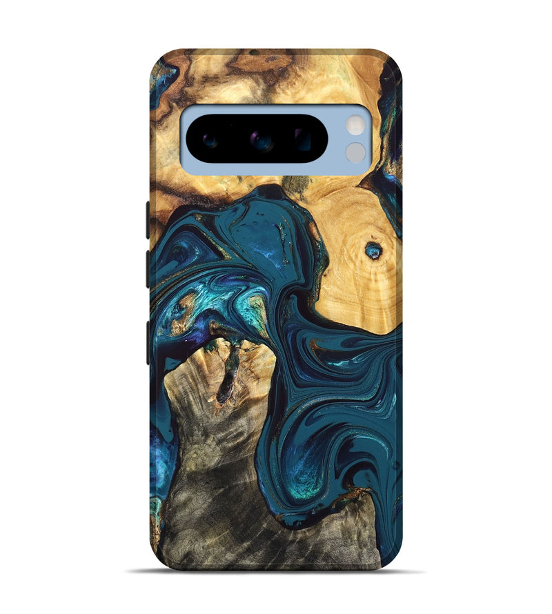 Pixel 8 Pro Wood Live Edge Phone Case - Ron (Teal & Gold, 832841)