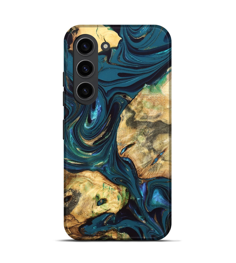 Galaxy S23 Wood Live Edge Phone Case - Fanny (Teal & Gold, 832852)