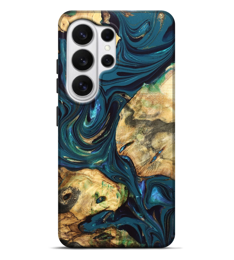 Galaxy S26 Ultra Wood Live Edge Phone Case - Fanny (Teal & Gold, 832852)