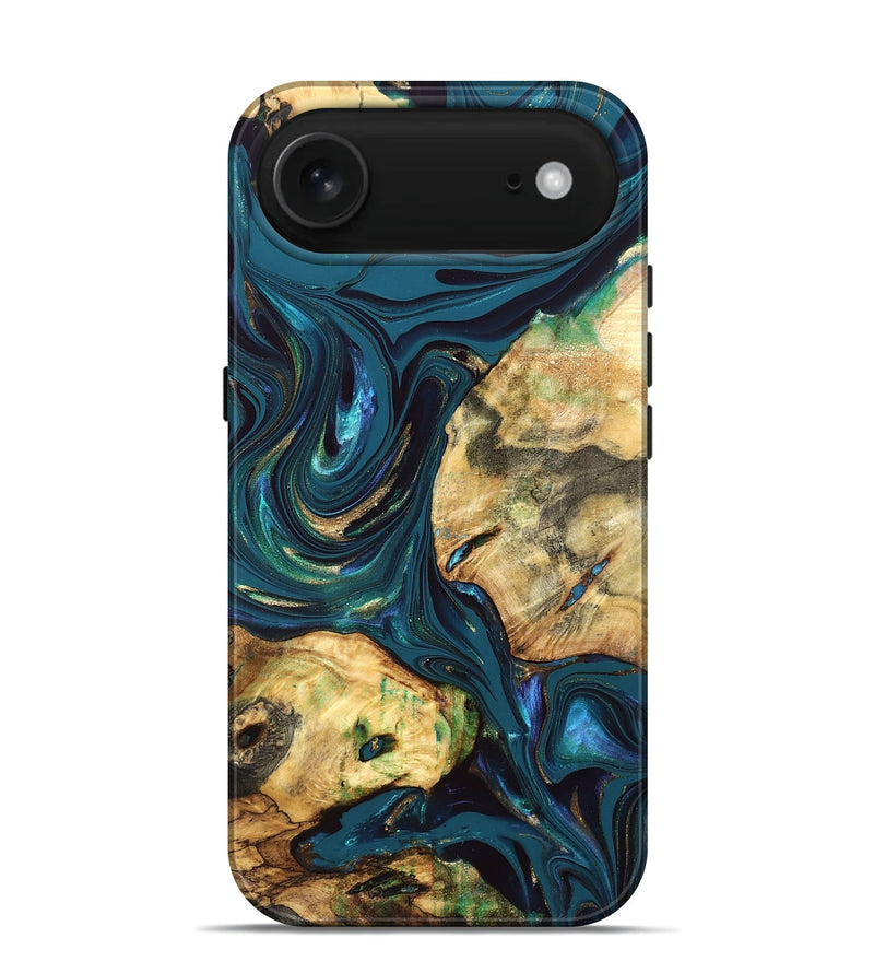 iPhone 17 Air Wood Live Edge Phone Case - Fanny (Teal & Gold, 832852)