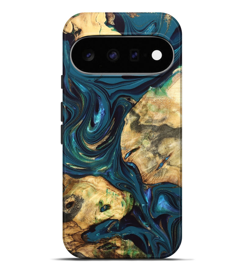 Pixel 11 Pro XL Wood Live Edge Phone Case - Fanny (Teal & Gold, 832852)
