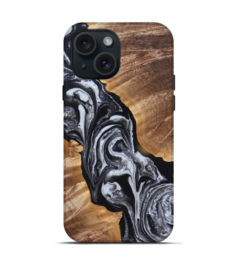 iPhone 15 Wood Live Edge Phone Case - Zina (Black & White, 832856)
