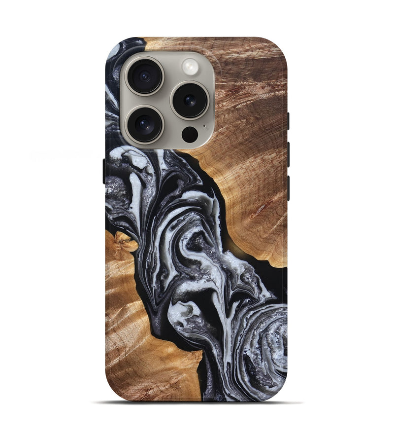 iPhone 16 Pro Wood Live Edge Phone Case - Zina (Black & White, 832856)