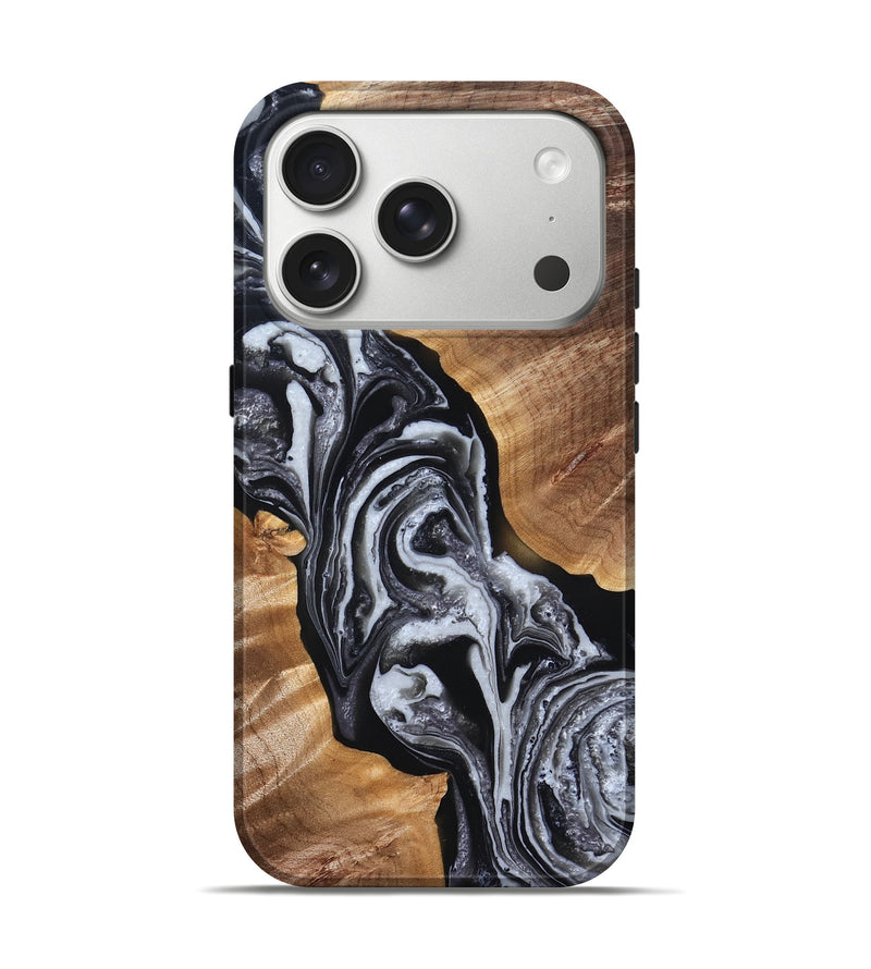 iPhone 17 Pro Wood Live Edge Phone Case - Zina (Black & White, 832856)