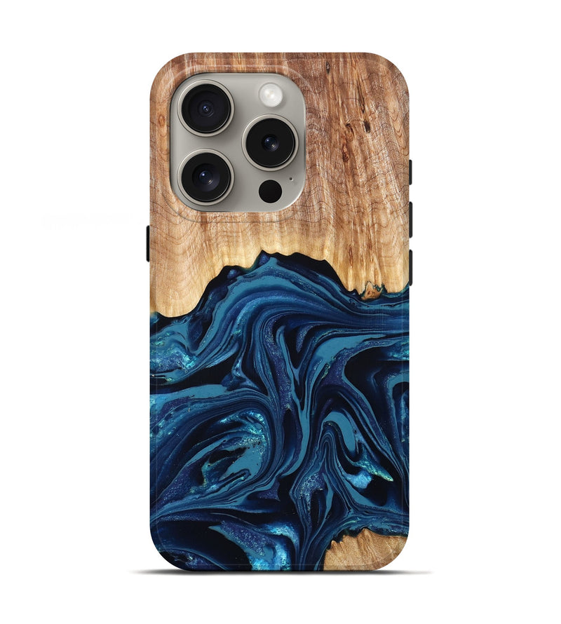iPhone 16 Pro Wood Live Edge Phone Case - Inaya (Blue, 832857)