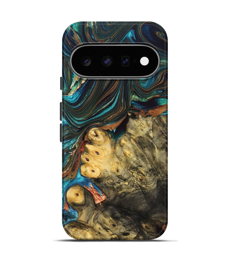 Pixel 11 Pro Wood Live Edge Phone Case - Rene (Teal & Gold, 832861)