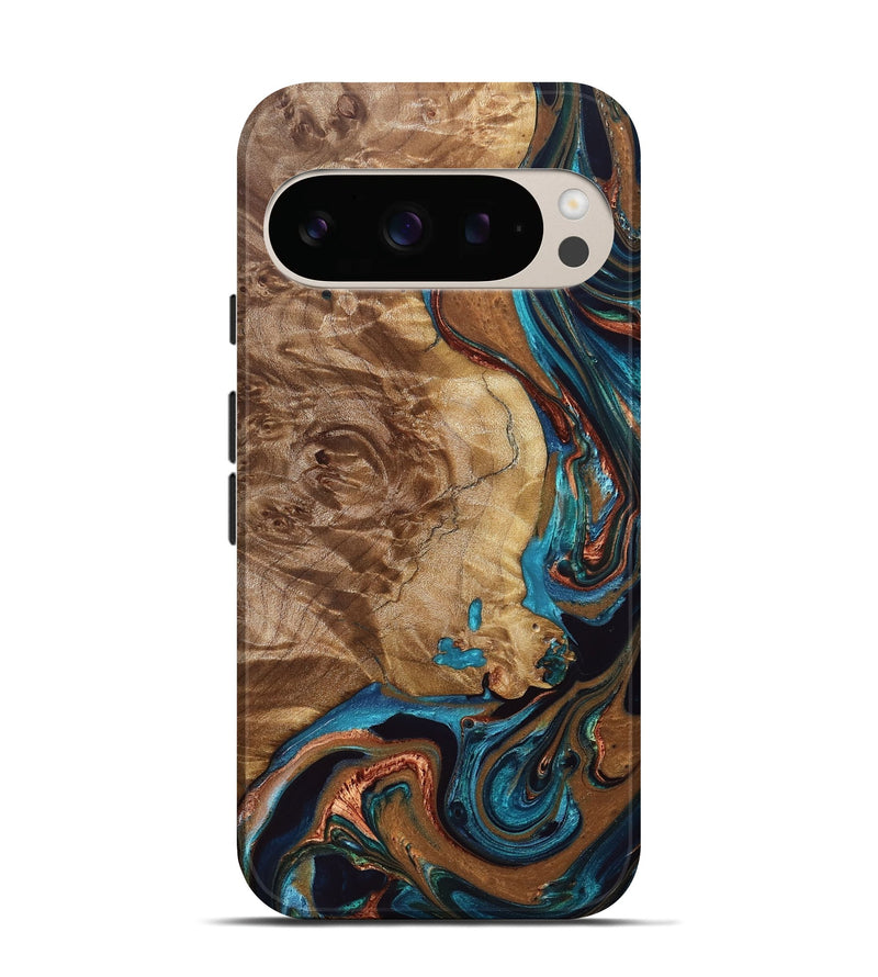 Pixel 10 Pro Wood Live Edge Phone Case - David (Teal & Gold, 832862)