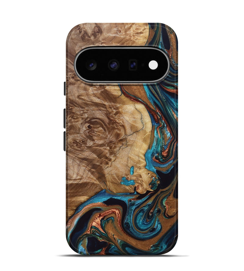Pixel 11 Pro Wood Live Edge Phone Case - David (Teal & Gold, 832862)