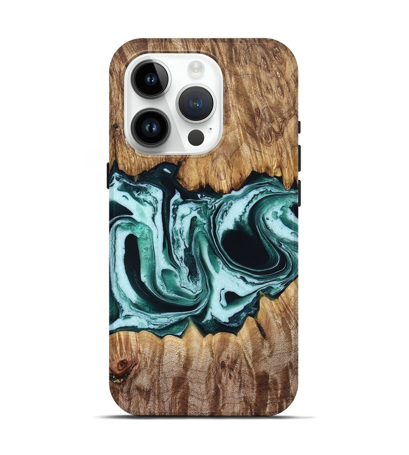 iPhone 15 Pro Wood Live Edge Phone Case - Mayme (Green, 832872)