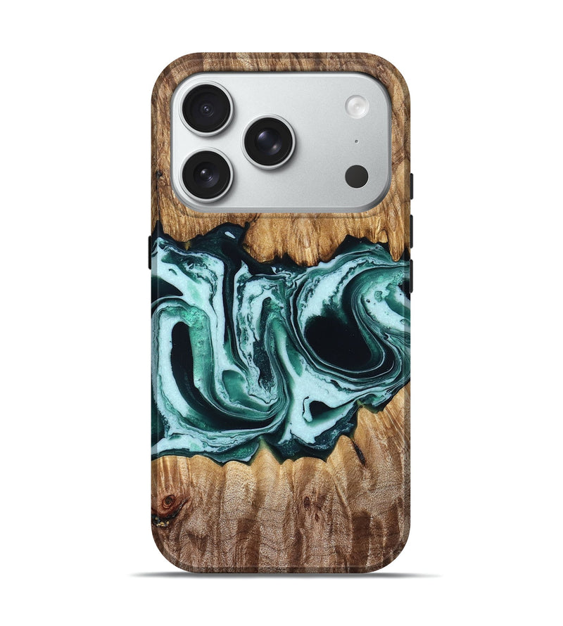 iPhone 18 Pro Wood Live Edge Phone Case - Mayme (Green, 832872)