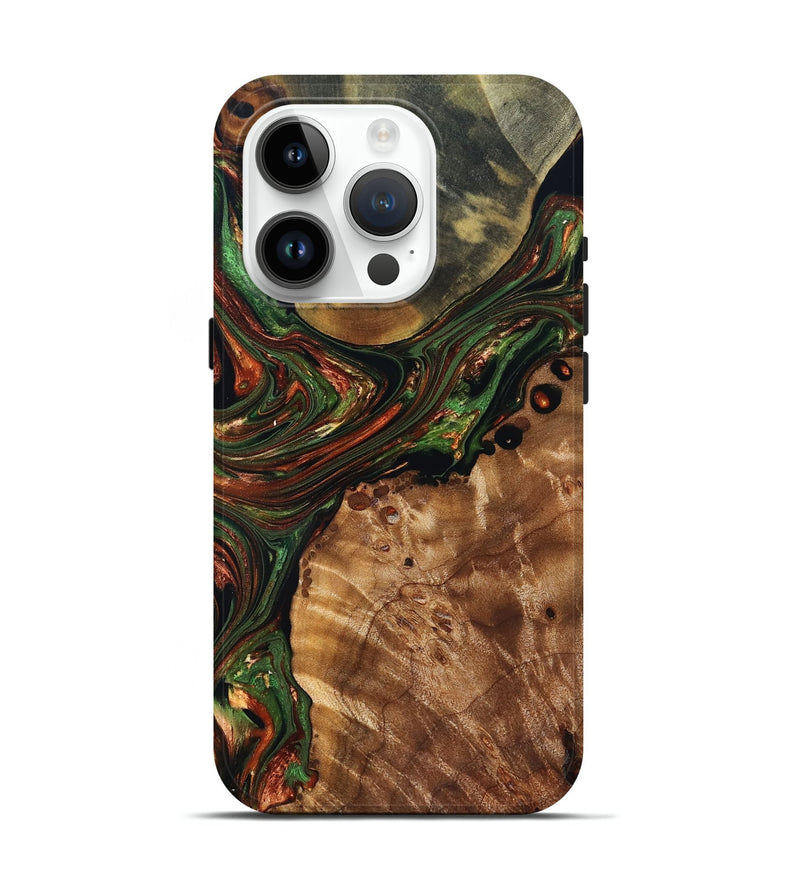 iPhone 15 Pro Wood Live Edge Phone Case - Ernie (Green, 832873)