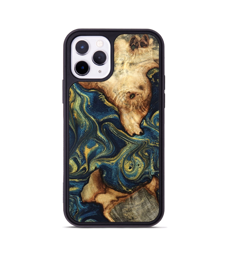 iPhone 11 Pro Wood Phone Case - Mavis (Teal & Gold, 832914)