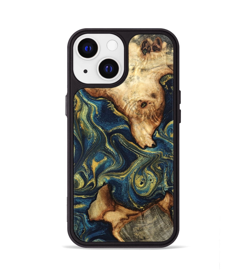 iPhone 13 Wood Phone Case - Mavis (Teal & Gold, 832914)