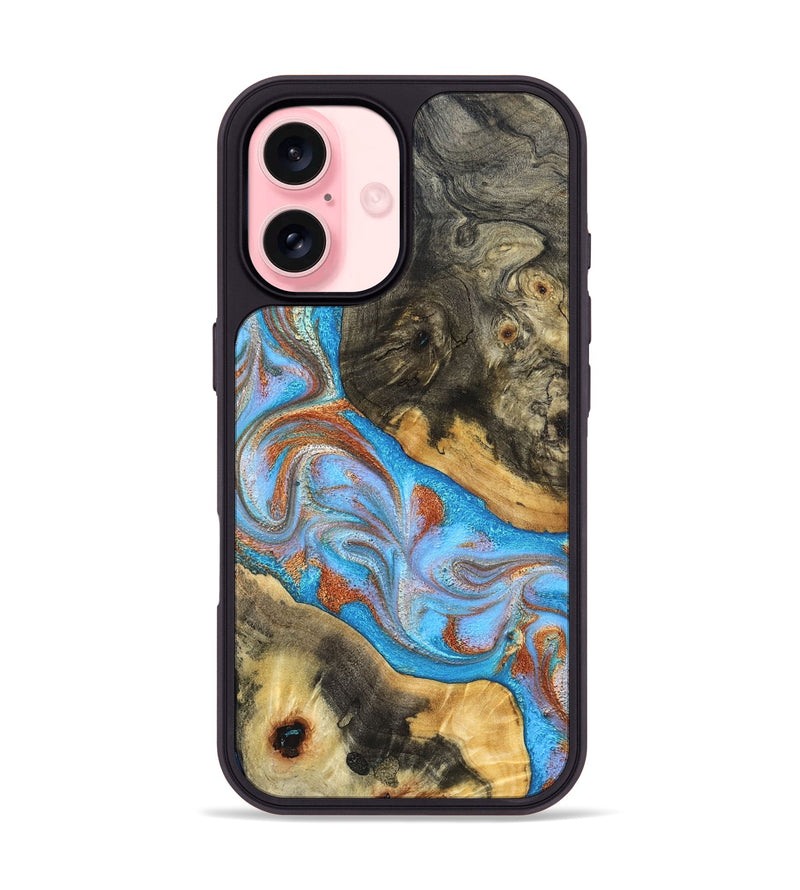 iPhone 16 Wood Phone Case - Ryne (Teal & Gold, 832915)