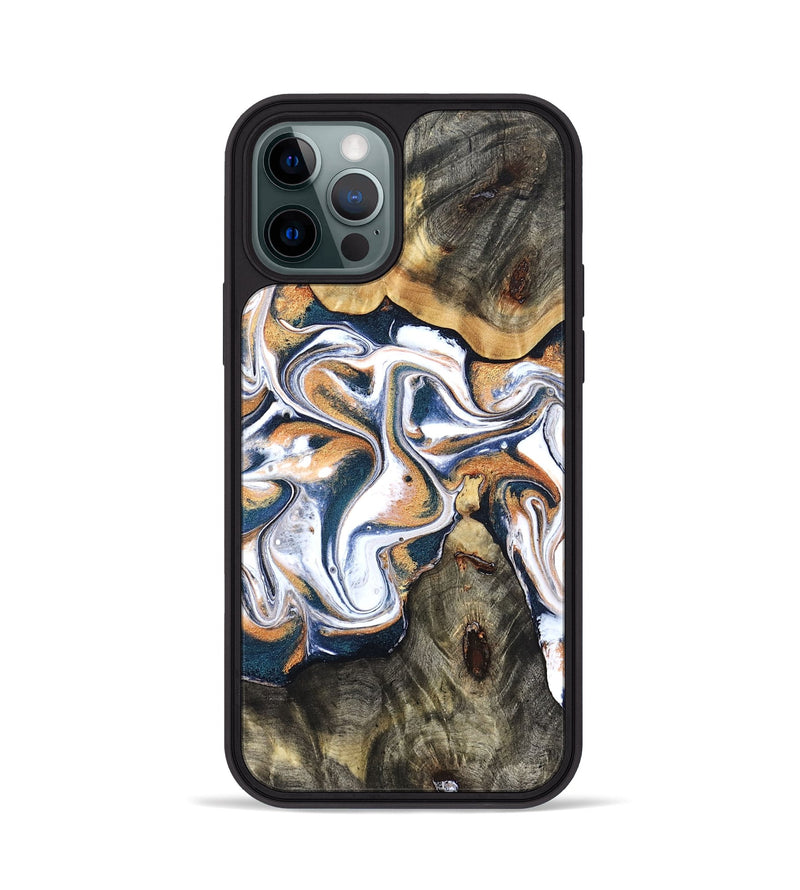 iPhone 12 Pro Wood Phone Case - Sage (Teal & Gold, 832917)