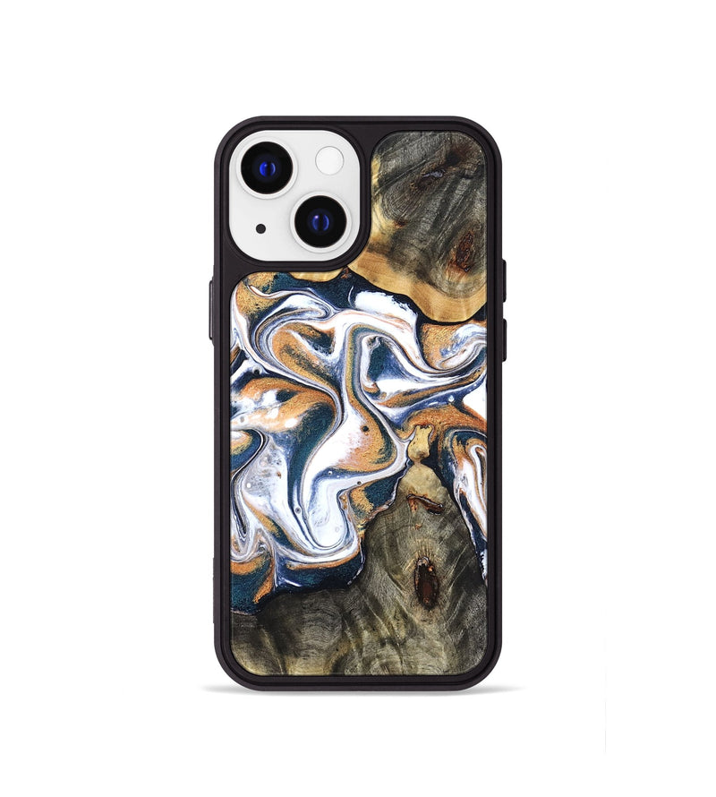 iPhone 13 mini Wood Phone Case - Sage (Teal & Gold, 832917)