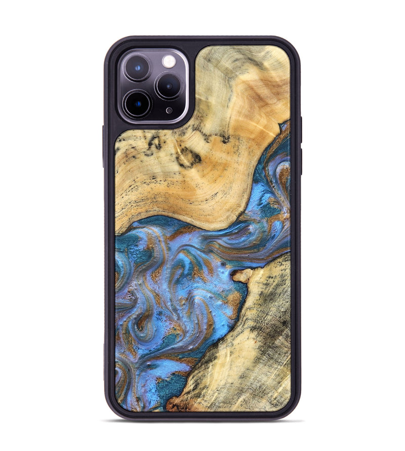 iPhone 11 Pro Max Wood Phone Case - Coleen (Teal & Gold, 832918)