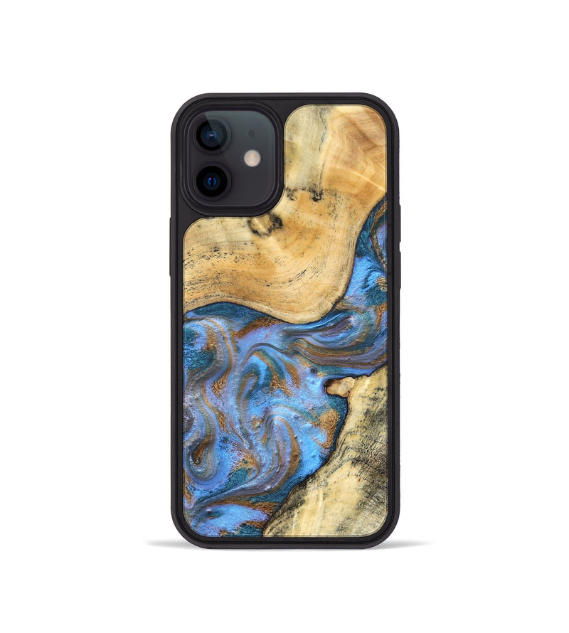 iPhone 12 mini Wood Phone Case - Coleen (Teal & Gold, 832918)
