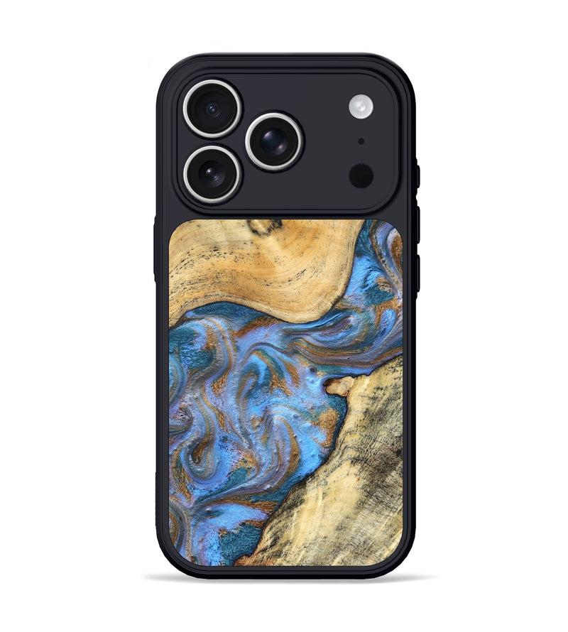 iPhone 17 Pro Wood Phone Case - Coleen (Teal & Gold, 832918)