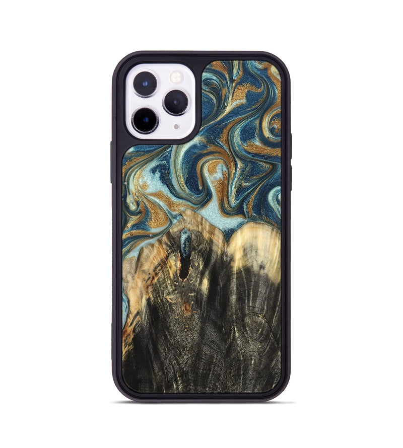 iPhone 11 Pro Wood Phone Case - Damari (Teal & Gold, 832919)