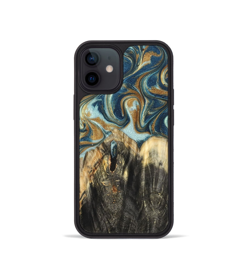 iPhone 12 mini Wood Phone Case - Damari (Teal & Gold, 832919)