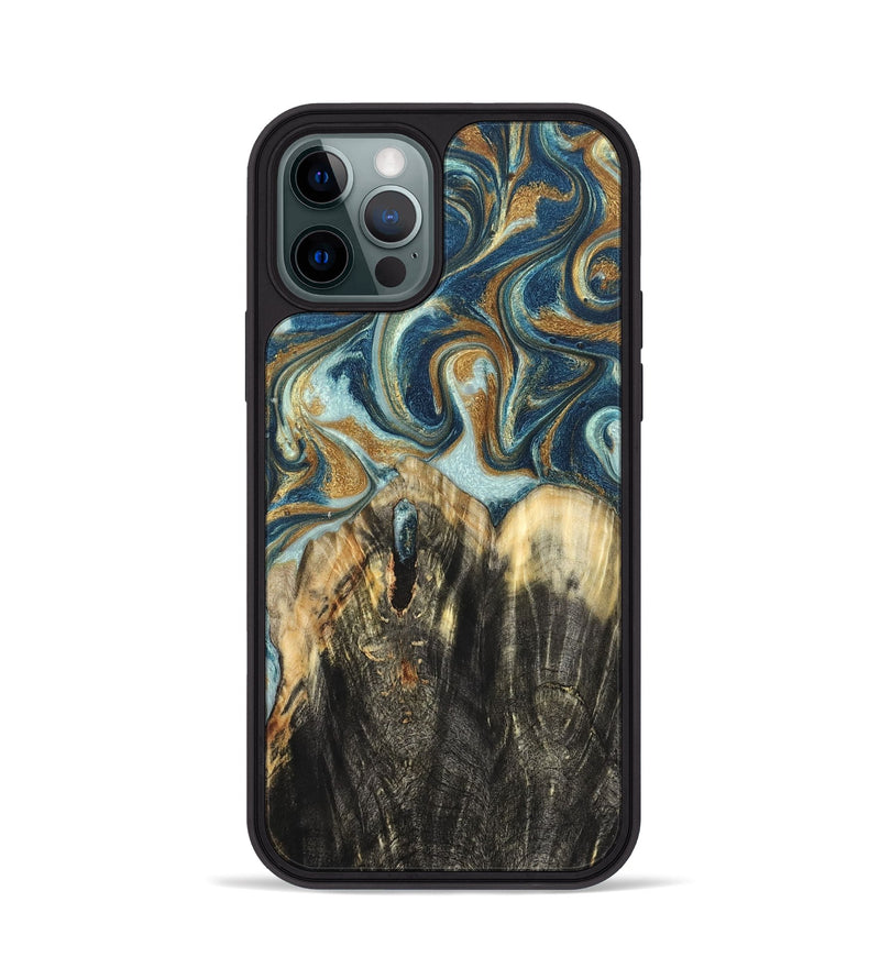 iPhone 12 Pro Wood Phone Case - Damari (Teal & Gold, 832919)