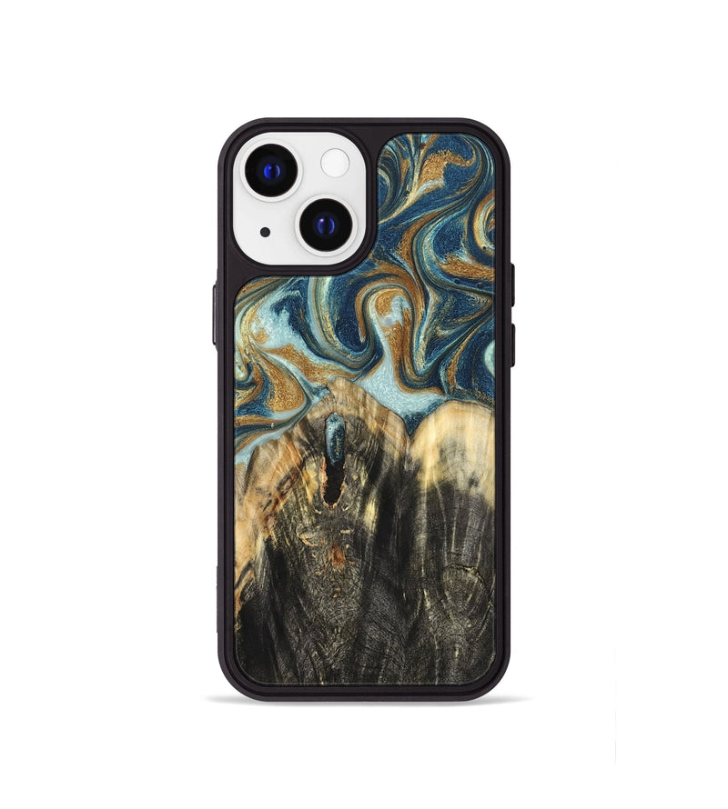 iPhone 13 mini Wood Phone Case - Damari (Teal & Gold, 832919)