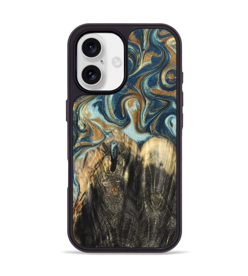 iPhone 17 Wood Phone Case - Damari (Teal & Gold, 832919)