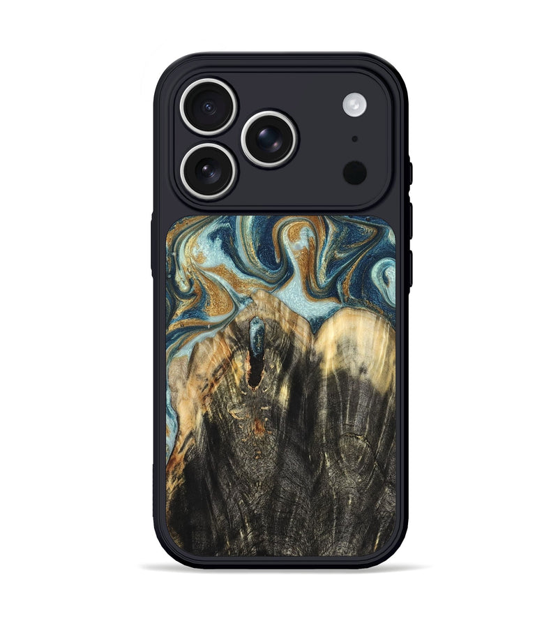 iPhone 17 Pro Wood Phone Case - Damari (Teal & Gold, 832919)