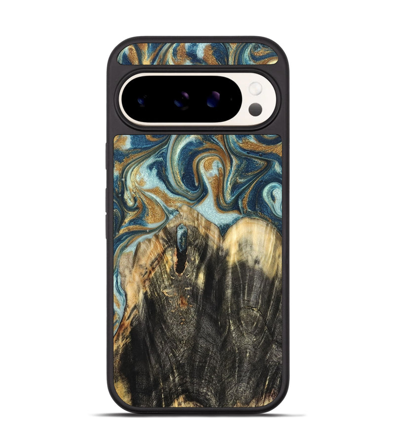 Pixel 9 Wood Phone Case - Damari (Teal & Gold, 832919)