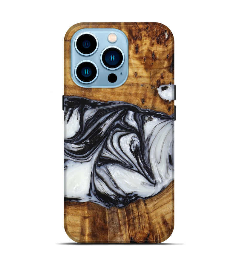 iPhone 14 Pro Wood+Resin Live Edge Phone Case - Daphne (Black & White, 648942)