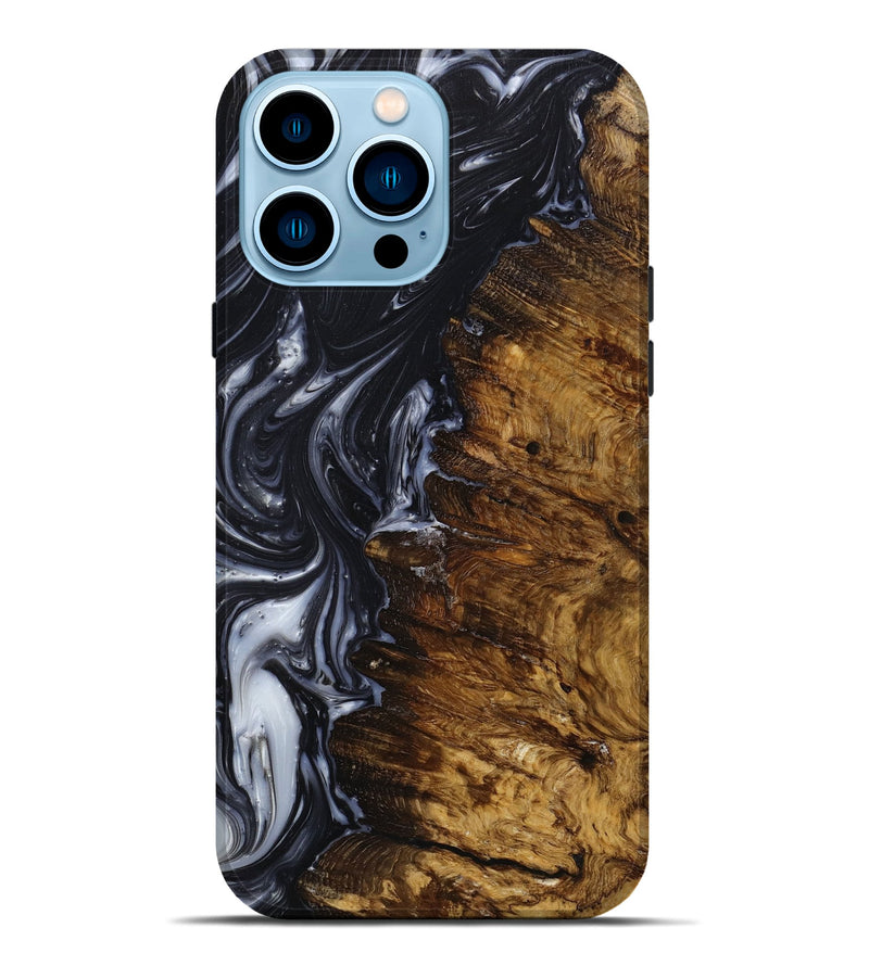 iPhone 14 Pro Max Wood+Resin Live Edge Phone Case - Jackie (Black & White, 648943)