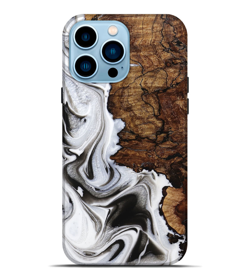 iPhone 14 Pro Max Wood+Resin Live Edge Phone Case - Juanita (Black & White, 648945)