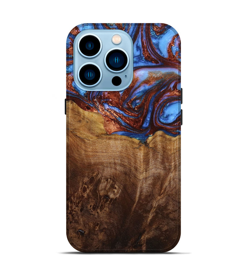 iPhone 14 Pro Wood+Resin Live Edge Phone Case - Darryl (Teal & Gold, 648948)