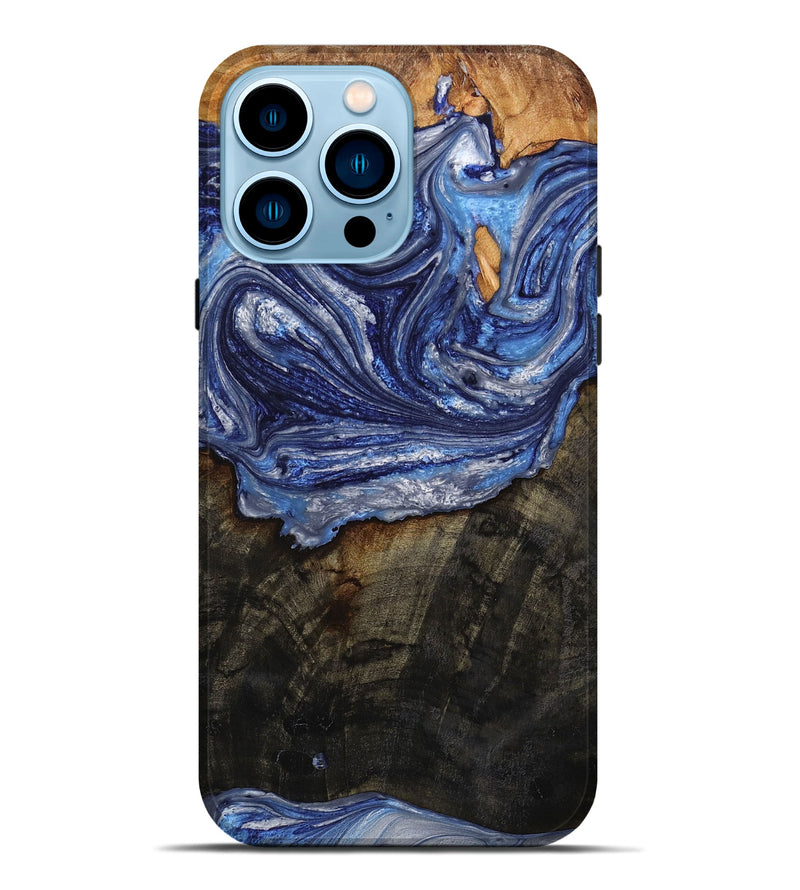 iPhone 14 Pro Max Wood+Resin Live Edge Phone Case - Allyson (Blue, 648956)
