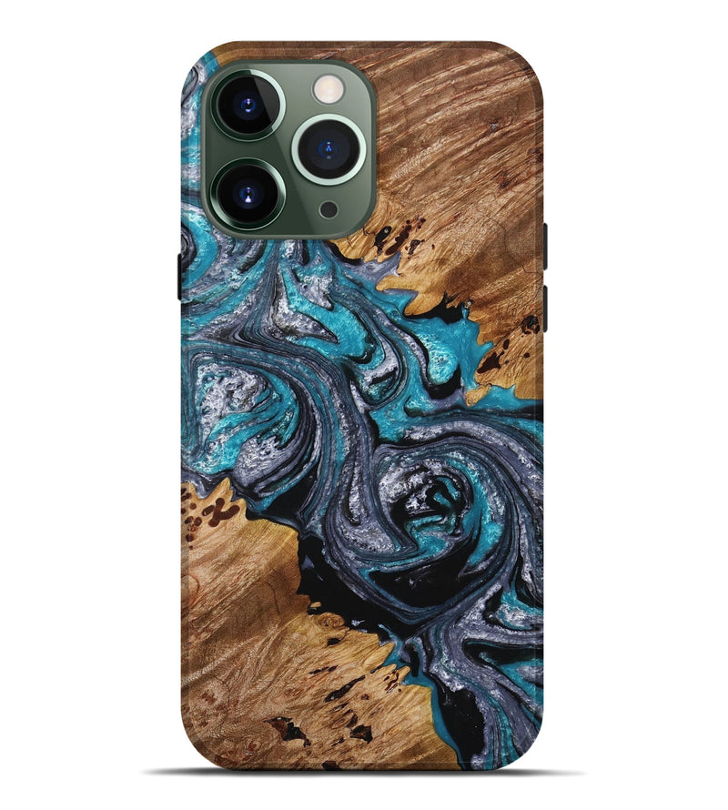 iPhone 13 Pro Max Wood+Resin Live Edge Phone Case - Roxanne (Blue, 648958)