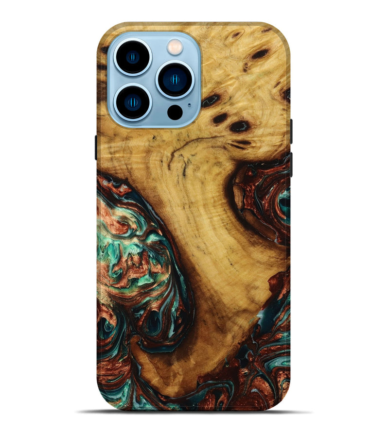 iPhone 14 Pro Max Wood+Resin Live Edge Phone Case - Lisa (Green, 648961)