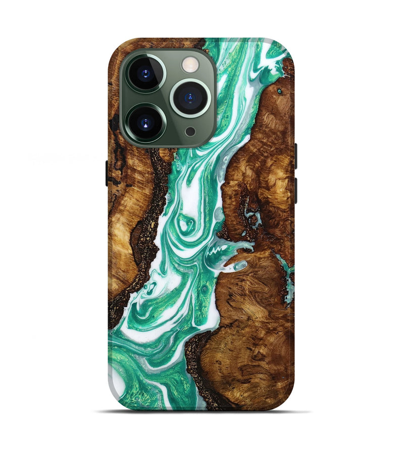 iPhone 13 Pro Wood+Resin Live Edge Phone Case - Antoinette (Green, 648962)