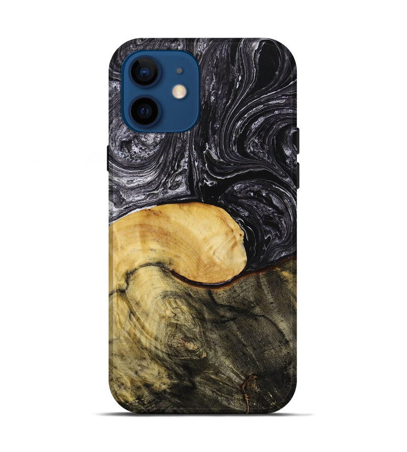 iPhone 12 Wood+Resin Live Edge Phone Case - Sade (Black & White, 648968)