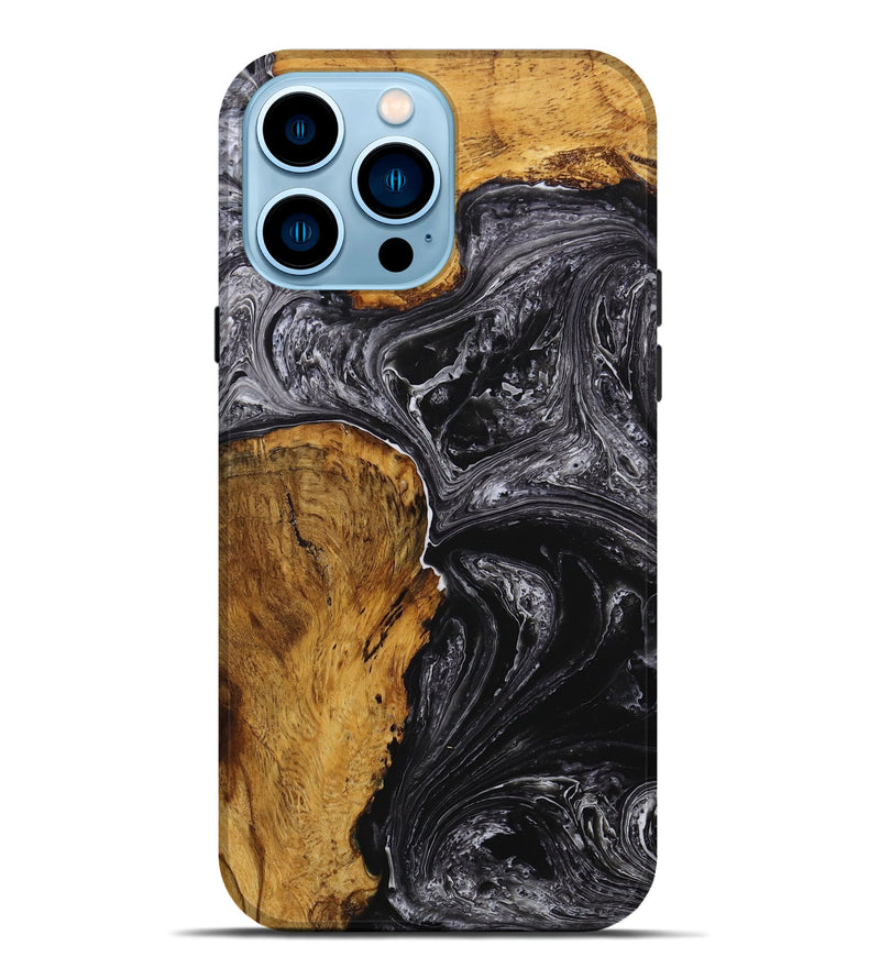 iPhone 14 Pro Max Wood+Resin Live Edge Phone Case - Charity (Black & White, 648973)